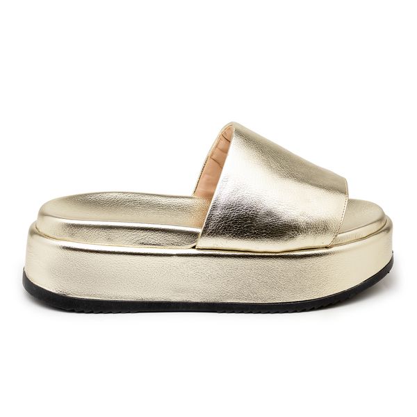 Tamanco Feminino Anabela Plataforma Salto Alto Confortável 5300 Floter Ouro