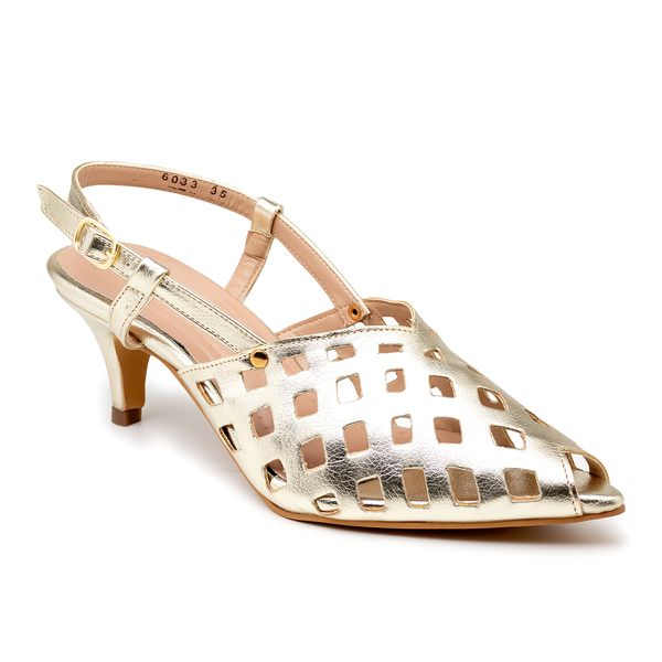 Sandalia Scarpin Salto Baixo Slingback Bico Fino 6033 Ouro Light- Margarida