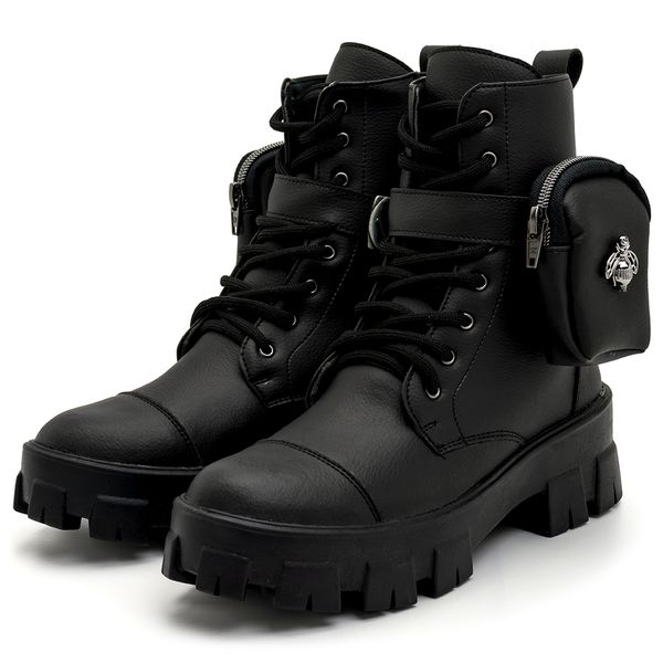 Bota Coturno Feminino Tratorada com Bag 190292 Napa Preta