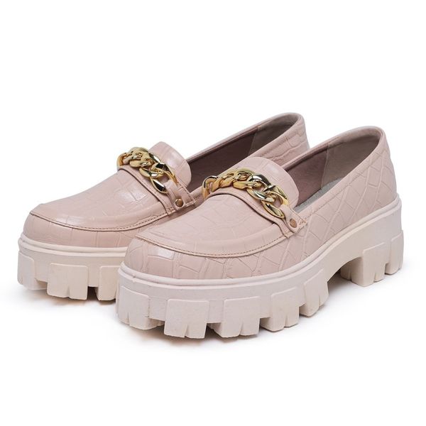 Sapato Feminino Oxford Tratorado 190253 Croco Amêndoa