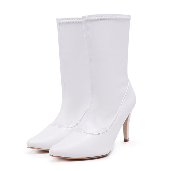 Bota Feminina Estilo Meia Cano Médio 1769 Stretch Off White