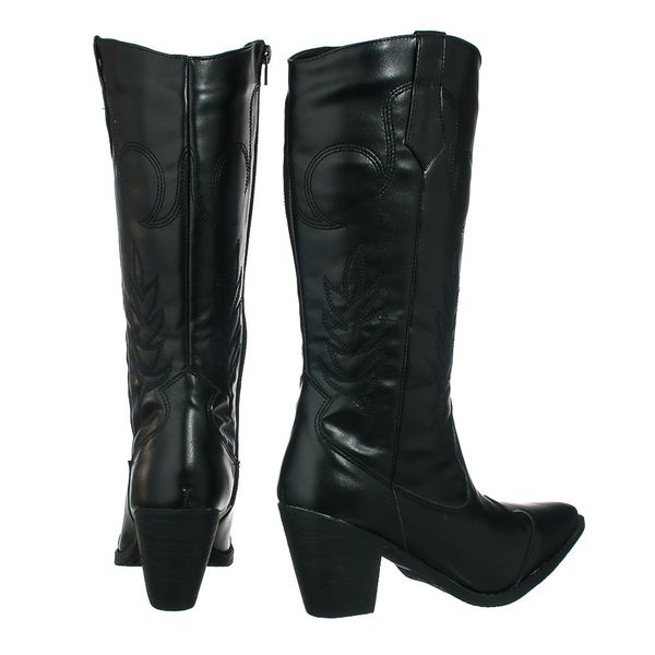 Bota Feminina Western Cano Longo com Bordado 23007 Napa Preta
