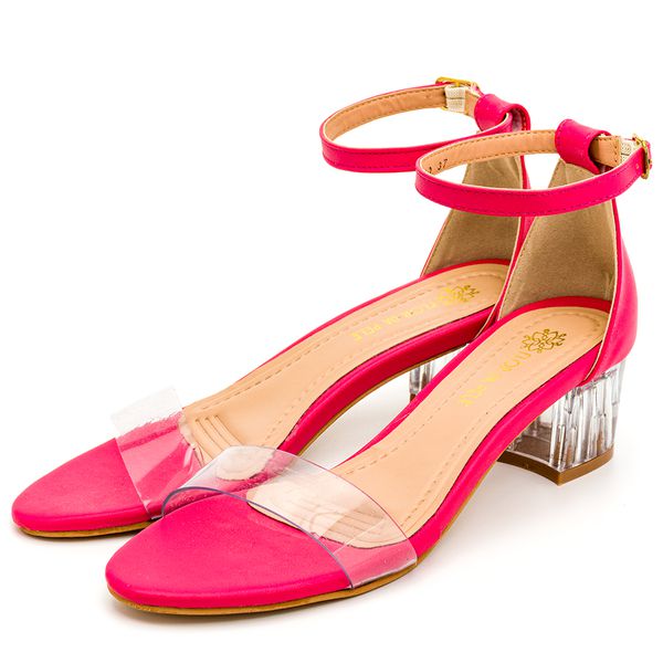 Sandalia Salto Baixo e Transparencia Com Fivela Pink 