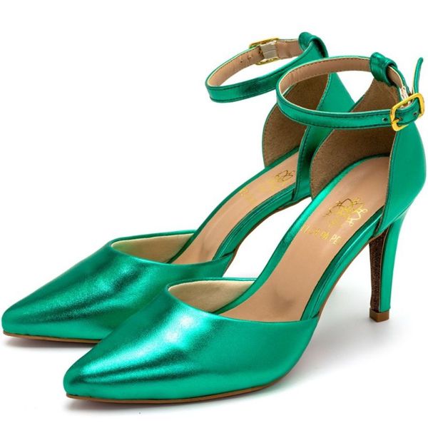 Sapato Feminino Scarpin Salto Alto 1753 Napa Metalizada Verde