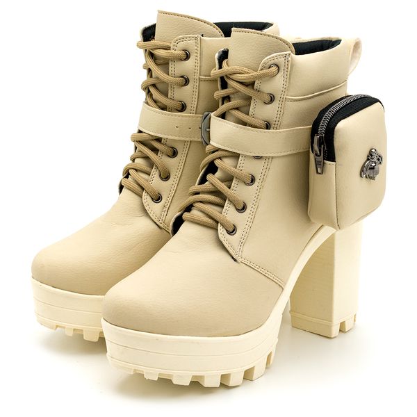 Bota Coturno Feminino Salto Grosso com Bag 181270 Napa Off White