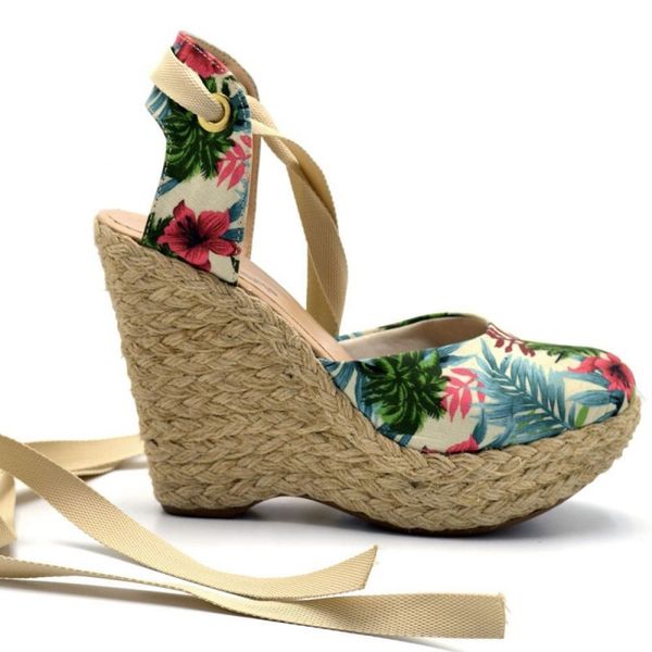 Sandalia anabela com fita on sale