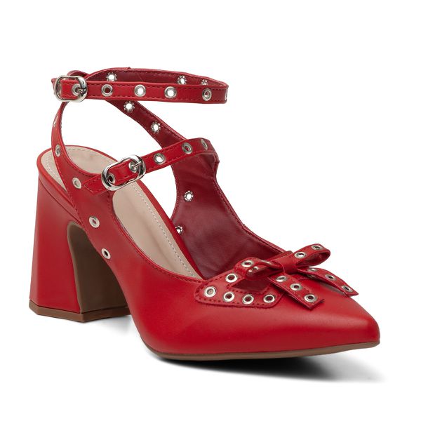 Sapato vermelho best sale de salto grosso