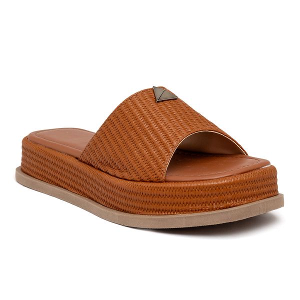 Tamanco Feminino Flatform Plataforma 23413 Rafia Caramelo
