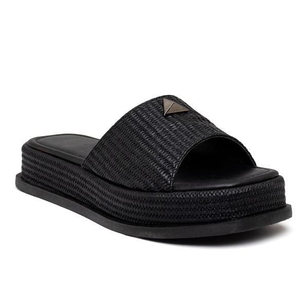 Tamanco Feminino Flatform Plataforma 23413 Rafia Preta