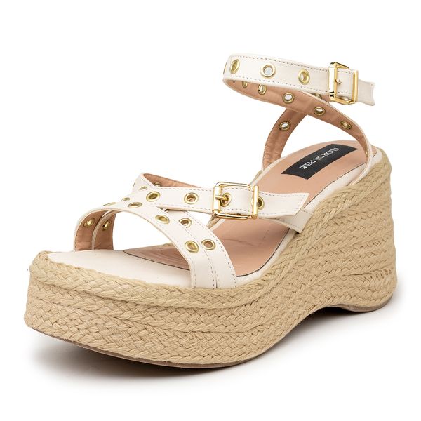 Sandália Feminina Anabela Plataforma Ilhós 9101 Off White