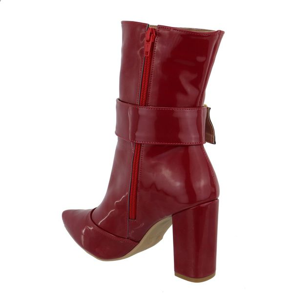Verniz Bota Vermelha Salto Grosso Bota Feminina Cano Médio 1836