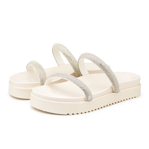 Papete Flatform Com Tiras Em Strass 199051 Off White