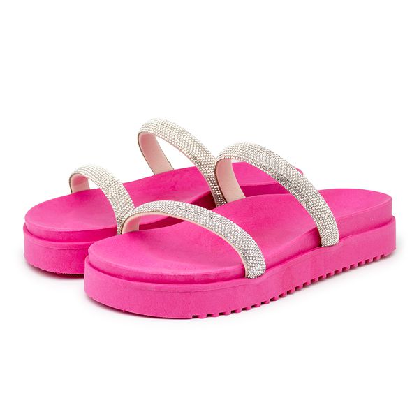 Papete Feminina Flatform Com Tiras De Strass 199051 Napa Pink