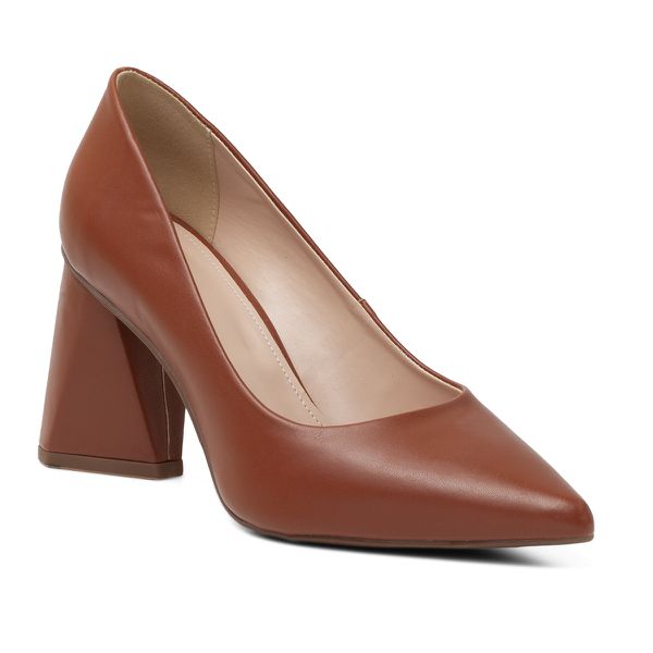 Sapato Feminino Scarpin Salto Triangulo Napa Caramelo 183100