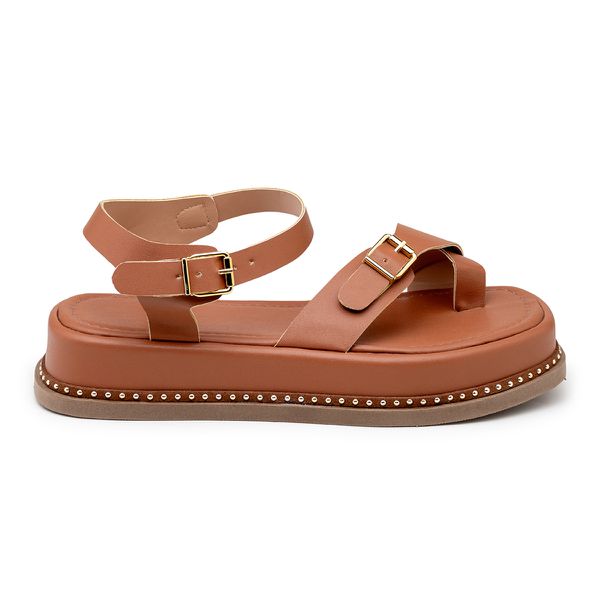 Sandália Flatform Feminina Papete Tiras Fivela 23411 Caramelo- Jasmim