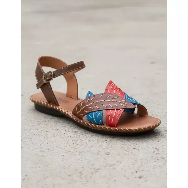 Sandália Rasteira em Couro Café Folhas