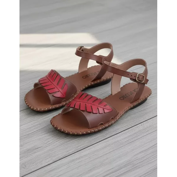 Sandália Rasteira em Couro Conhaque Goiaba