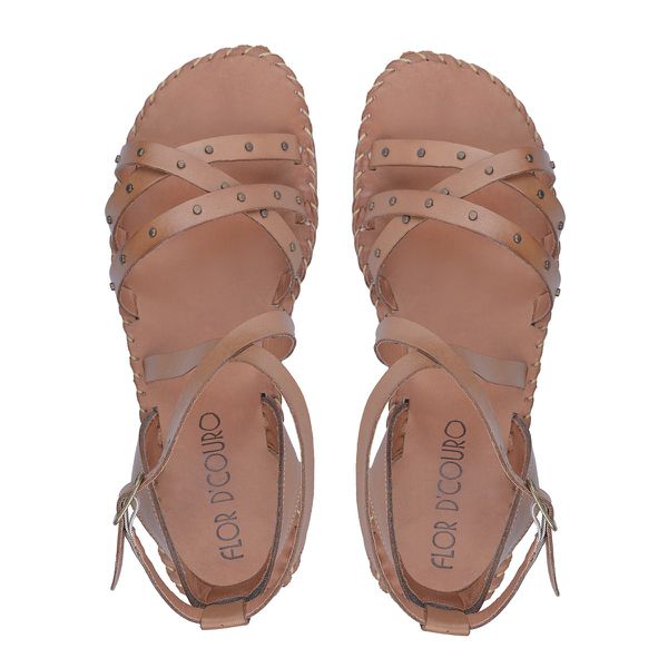 Sandália Rasteira em Couro Whisky 