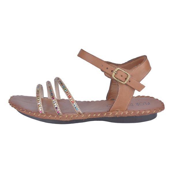 Sandália Rasteira em Couro Whisky Strass 