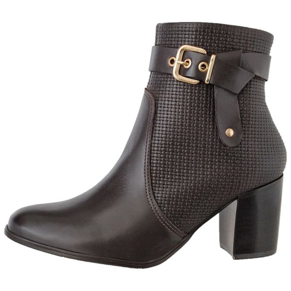 Bota Feminina Cano Curto Couro Legítimo Cafe Salto Bloco
