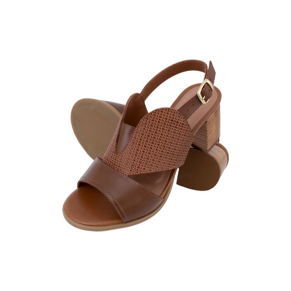 Sandália de Salto em Couro Conhaque