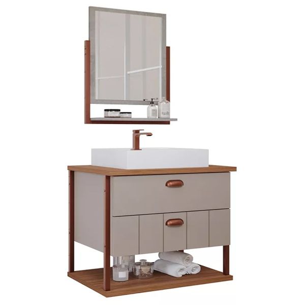 Conjunto Armario Com Espelheira Uni 60cm Com Cuba Mgm