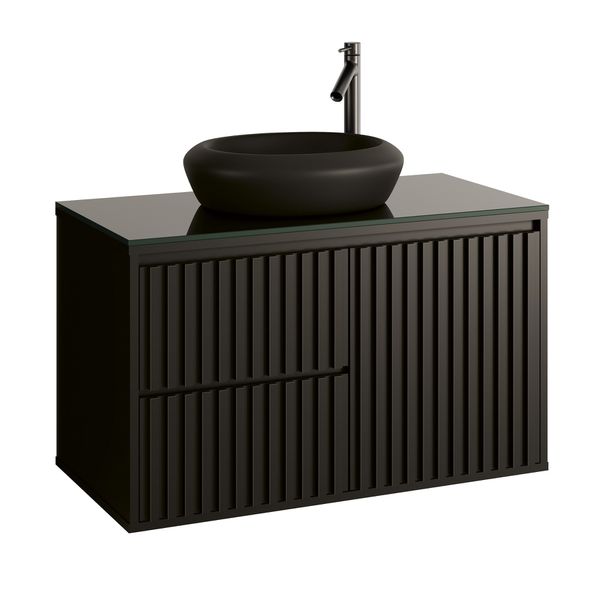 GABINETE RIPADO 80CM COM TAMPO DE VIDRO PRETO (SEM CUBA)