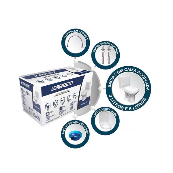 COMBO VASO SANITARIO COM CAIXA ACOPLADA DUAL FLUSH LUNA BRANCO