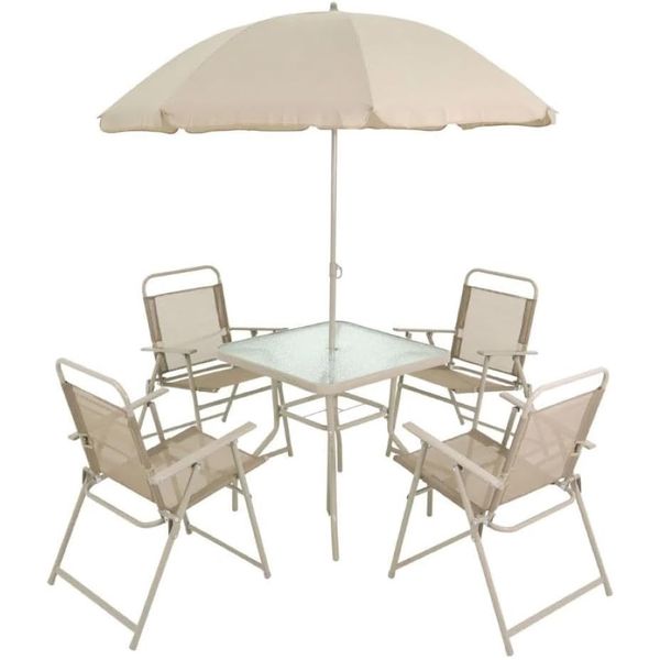 CONJUNTO MIAMI 4 CADEIRAS + MESA + GUARDA SOL BEGE BELFIX