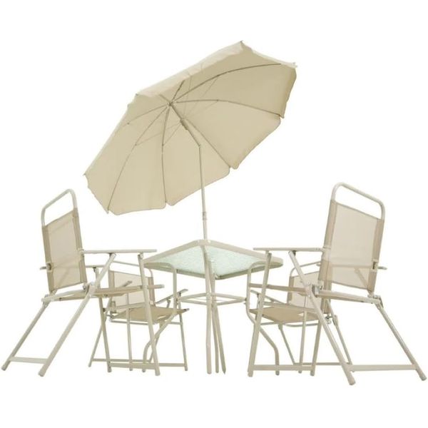 CONJUNTO MIAMI 4 CADEIRAS + MESA + GUARDA SOL BEGE BELFIX