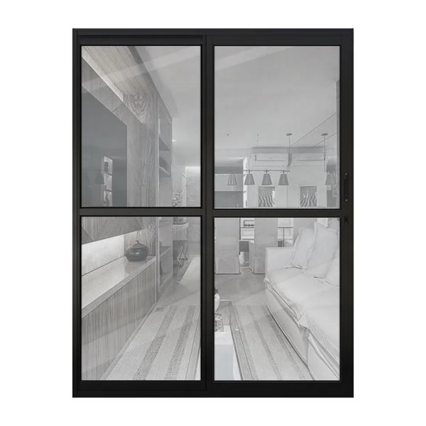 PORTA DE CORRER PRETA 2 FOLHAS COM VIDRO LISO REFLEX 210x160cm DIREITA LIDER