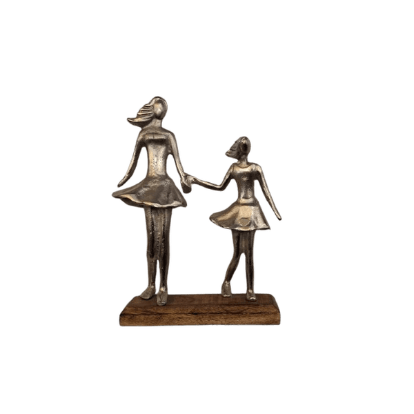 ESCULTURA MÃE E FILHA MADEIRA / ALUMÍNIO