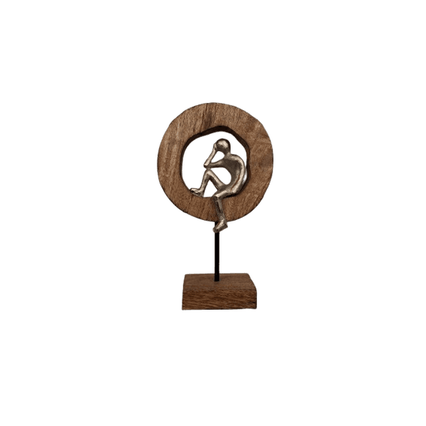 ESCULTURA MOON PENSADOR MADEIRA/ALUMÍNIO