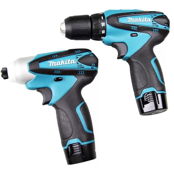 KIT MAKITA PARAFUSADEIRA/FURADEIRA E PARAFUSADEIRA DE IMPACTO A BATERIA 12V LCT204
