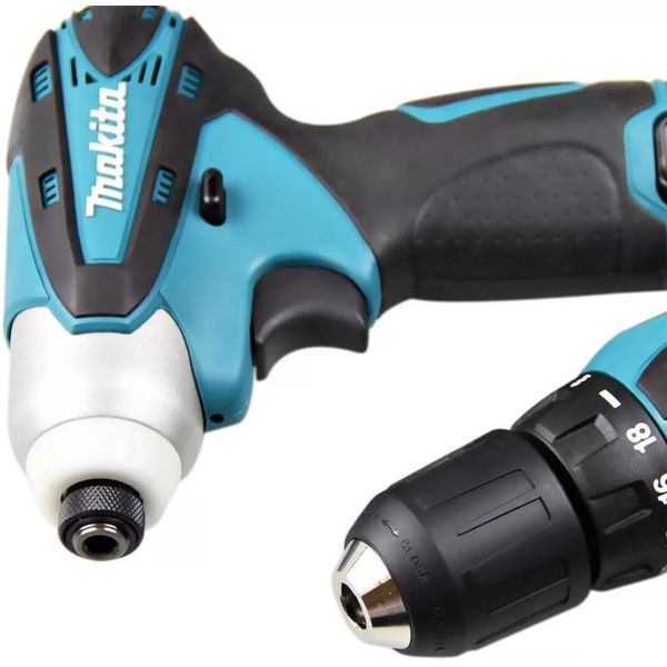 KIT MAKITA PARAFUSADEIRA/FURADEIRA E PARAFUSADEIRA DE IMPACTO A BATERIA 12V LCT204