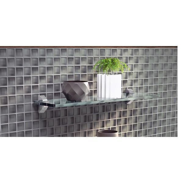 PRATELEIRA 15X60 DE VIDRO RETO INCOLOR 8MM COM SUPORTE CROMADO - PRAT-K