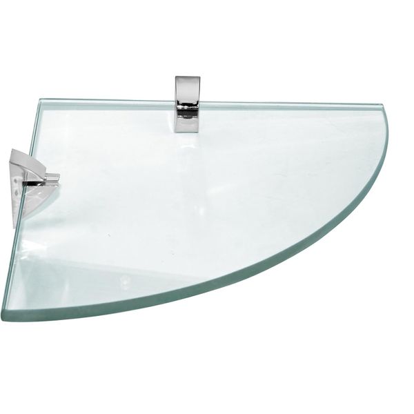 PRATELEIRA 20X20 DE VIDRO COM RAIO INCOLOR 8MM E SUPORTE CROMADO - PRAT-K