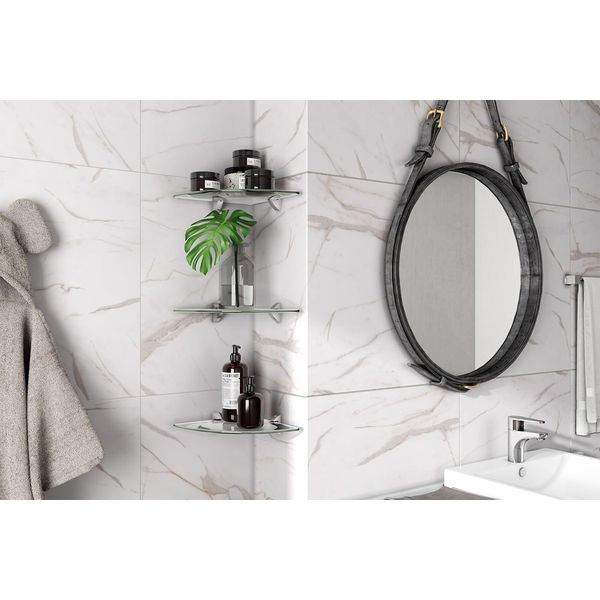 PRATELEIRA 20X20 DE VIDRO COM RAIO INCOLOR 8MM E SUPORTE CROMADO - PRAT-K