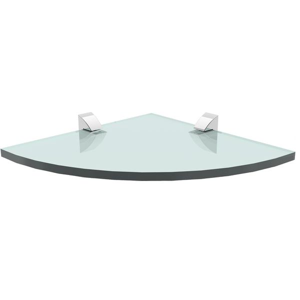 PRATELEIRA DE CANTO 25X25 DE VIDRO COM RAIO INCOLOR 8MM E SUPORTE CROMADO - PRAT-K