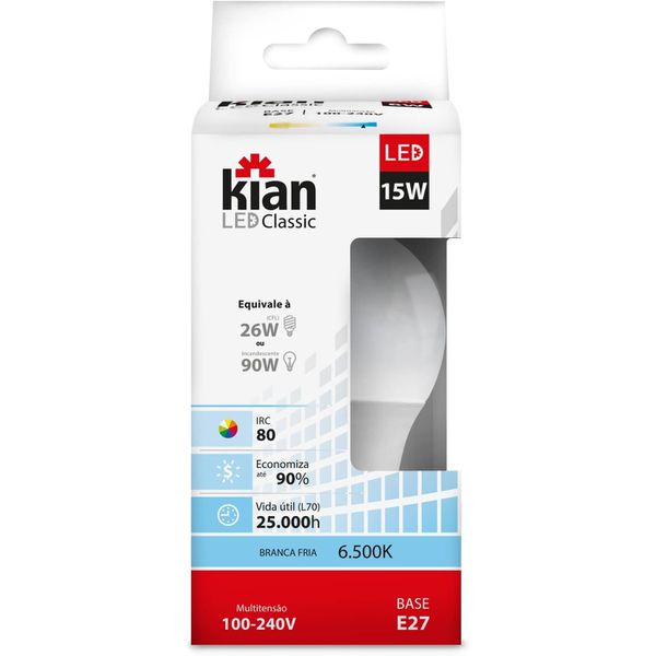 LÂMPADA LED KIAN 15W BIVOLT E27 6.5K