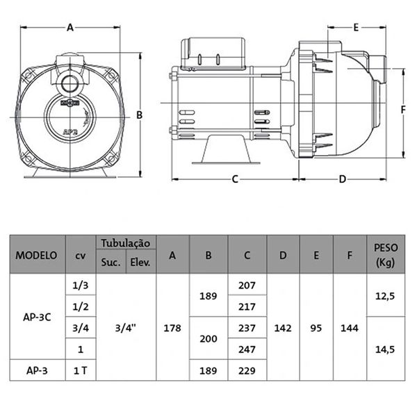 BOMBA AUTOASPIRANTE PRATIKA AP-3C 1,0CV BIVOLT DANCOR