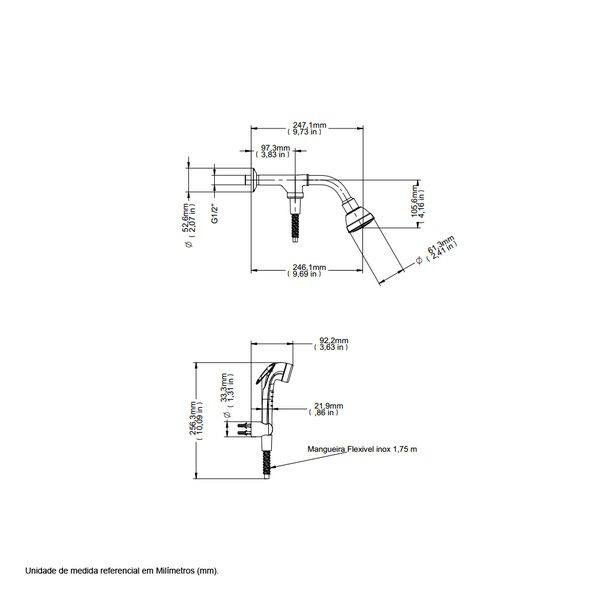 CHUVEIRO 1/2 BONNADUCHA COM DESVIADOR CROMADO DOCOL