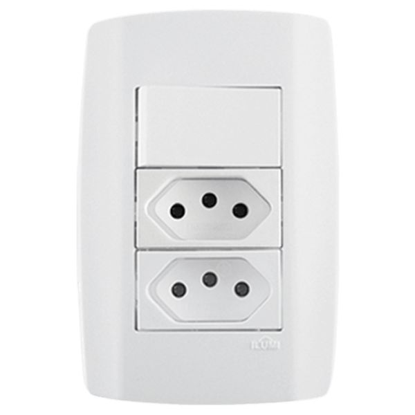 INTERRUPTOR TECLA SIMPLES + 2 TOMADAS 10A 250V 4X2 SLIM ILUMI