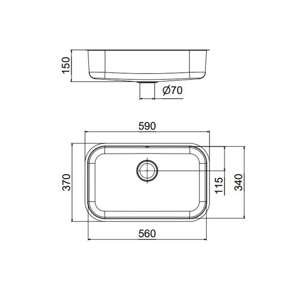 CUBA SIMPLES INVICTA 2 56X34X15 3,5 EMBUTIR ALTO BRILHO DOCOL