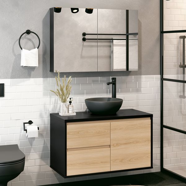 ESPELHEIRA 80CM INDUSTRY PRETO