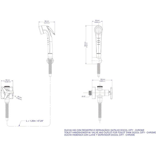 DUCHA HIGIÉNICA COM REGISTRO E DERIVAÇÃO C/ GATILHO DOCOL CITY CROMADO