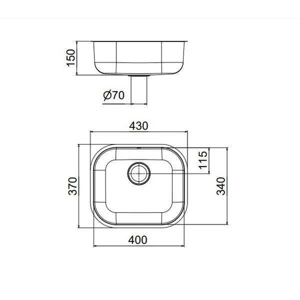 CUBA SIMPLES INVICTA 0 40X34X15 0,6 304 S/VSA 3,5 ALTO BRILHO DOCOL