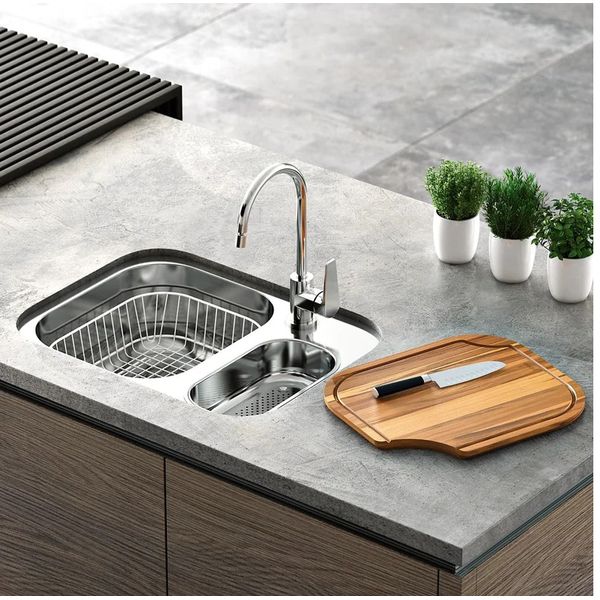 CUBA DUPLA LIFT DE EMBUTIR 54,5X40X18CM COM VALVULA 4,5'' DOCOL