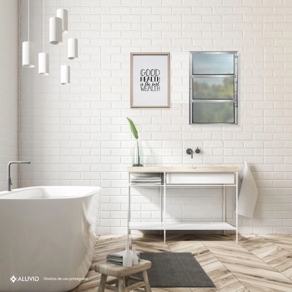 BASCULANTE ALUMÍNIO COM 2 ARTICULAÇÕES DE VIDRO CANELADO 60x80cm LÍDER