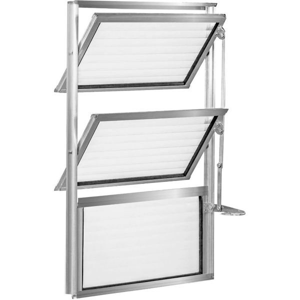 BASCULANTE ALUMÍNIO COM 2 ARTICULAÇÕES DE VIDRO CANELADO 60x80cm LÍDER